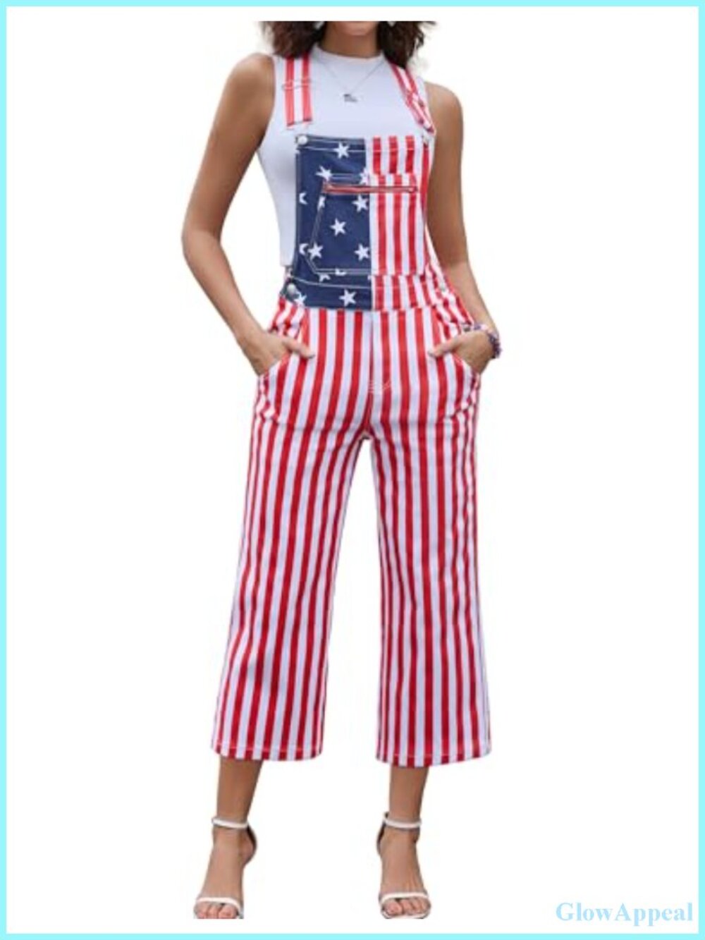 American Flag Overalls Women's Cropped Bib Jumpsuit Festival Outfit 4th of July